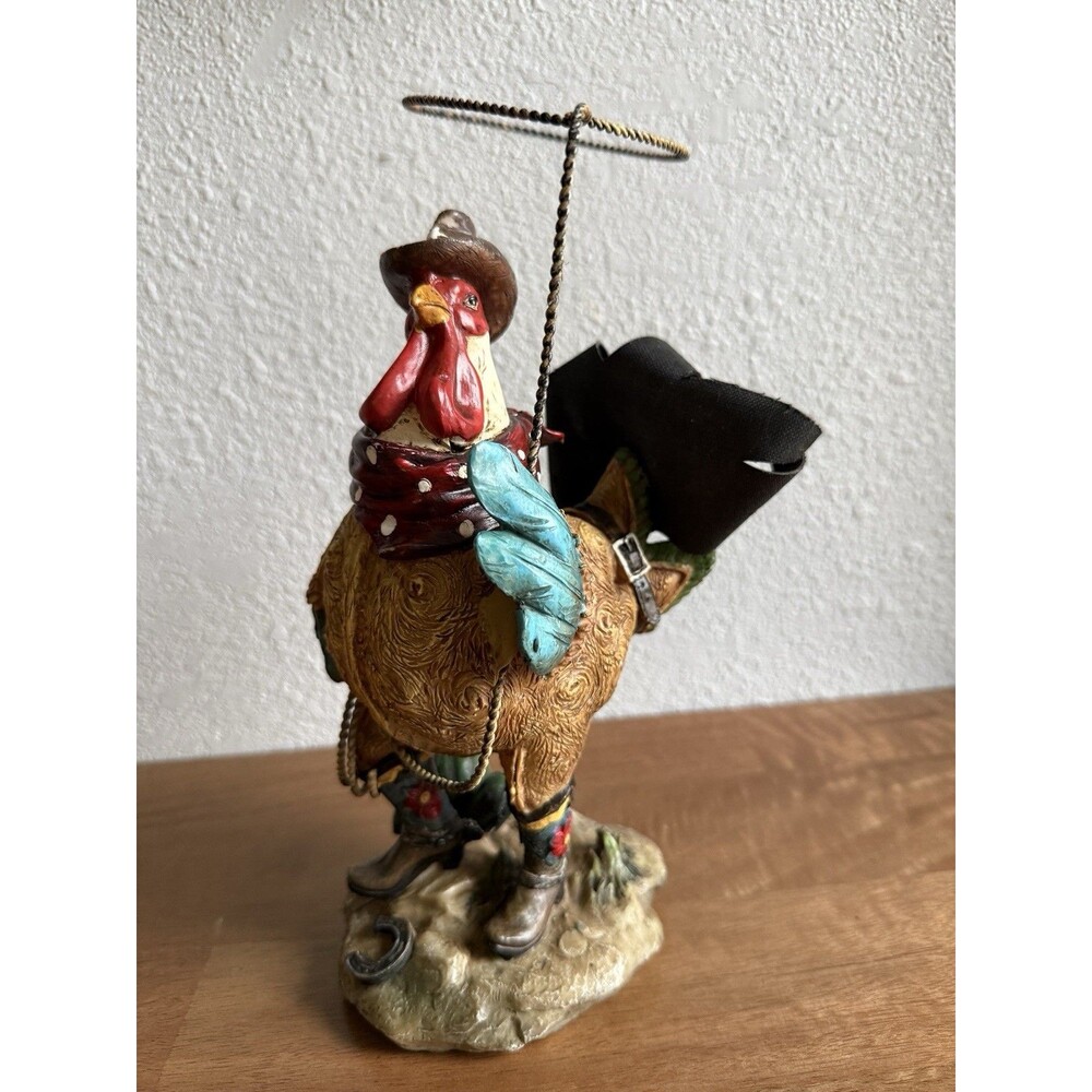 Vintage Cowboy Rooster Resin Figurine with Lasso & Boots - Rustic Western Decor.